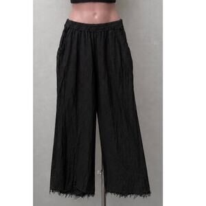 Milio Milano Black Frayed Wide Leg Pants Women M